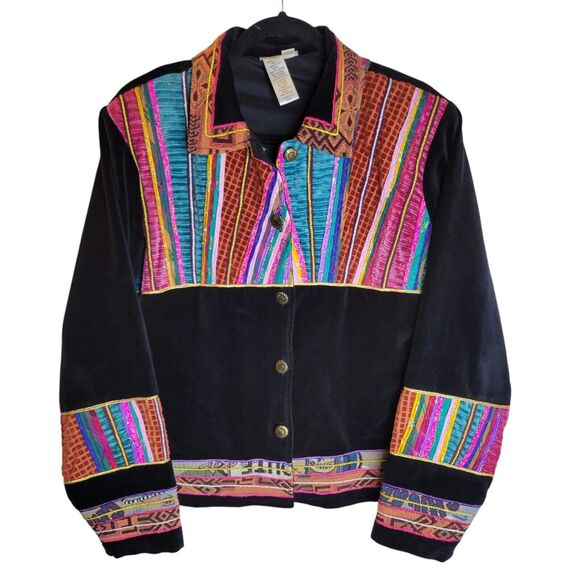 VTG Coldwater Creek Womens Sz M Black Multicolor Patchwork Long Sleeve Jacket - Picture 1 of 11